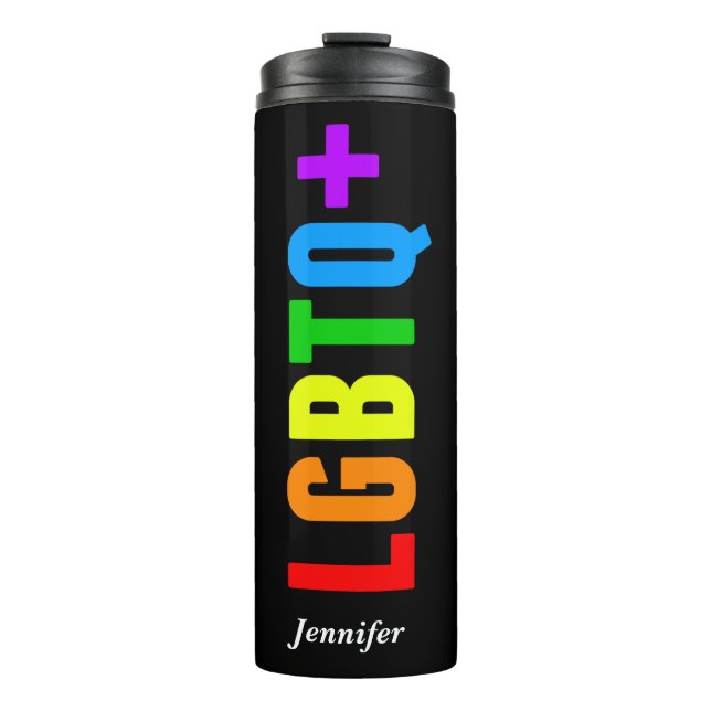 LGBTQ Plus Rainbow Gay Pride Acronym Monogram Thermal Tumbler (Front)