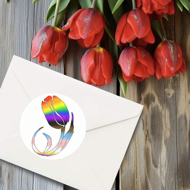 LGBTQ plus Tulip and Flowers Classic Round Sticker (Creator Uploaded)