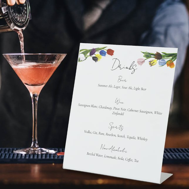 LGBTQ plus Tulips Flowers Drinks Menu Pedestal Sign (Creator Uploaded)
