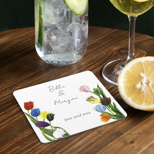 LGBTQ plus Tulips Flowers Square Paper Coaster (Creator Uploaded)