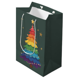 LGBTQ Pride Christmas Tree Rainbow Holiday Festive Medium Gift Bag