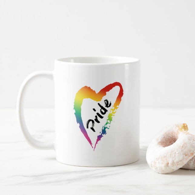 LGBTQ Pride Coffee Mug Rainbow Heart (With Donut)