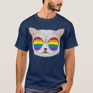 LGBTQ Pride Flag Cat Proud LGBT Ally Rainbow Gay P T-Shirt
