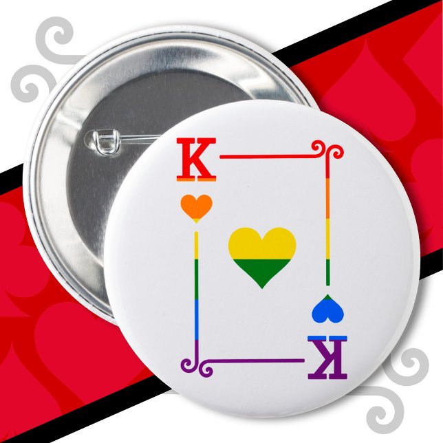 LGBTQ Pride Flag Playing Cards King Card Hearts 6 Cm Round Badge (Creator Uploaded)