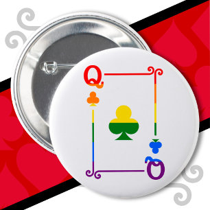 LGBTQ Pride Flag Playing Cards Queen Card Clubs 6 Cm Round Badge