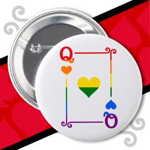 LGBTQ Pride Flag Playing Cards Queen Card Hearts 6 Cm Round Badge