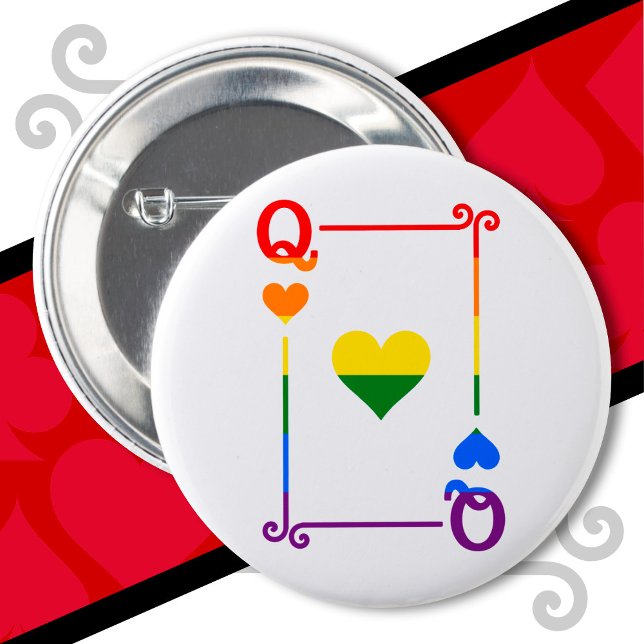 LGBTQ Pride Flag Playing Cards Queen Card Hearts 6 Cm Round Badge (Creator Uploaded)