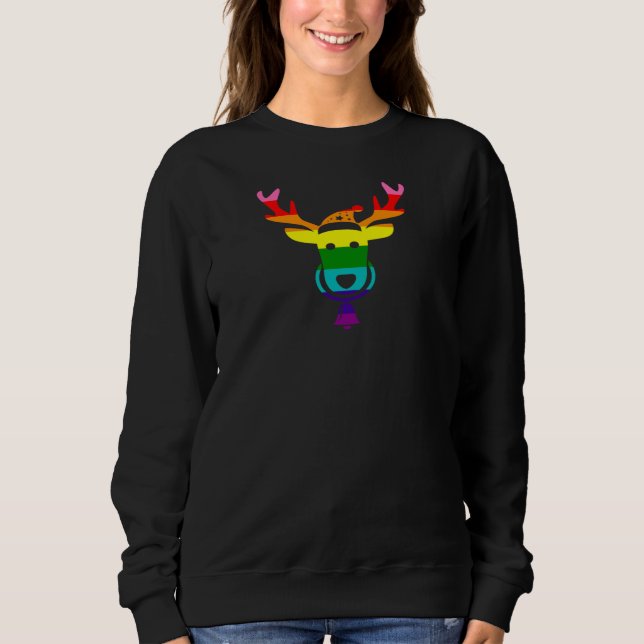 LGBTQ Pride Flag Rainbow Funny Christmas Reindeer Sweatshirt (Front)