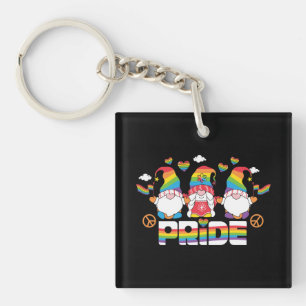 LGBTQ - Pride - Garden Gnome - Rainbow Colour Key Ring
