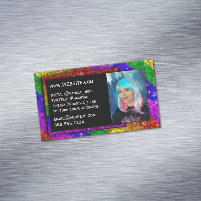 LGBTQ Pride Glitter Rainbow Social Media Artist    Magnetic Business Card (In Situ)
