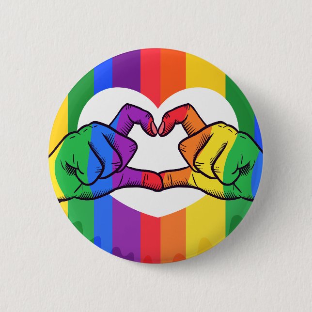 LGBTQ Pride Heart Hands 6 Cm Round Badge (Front)