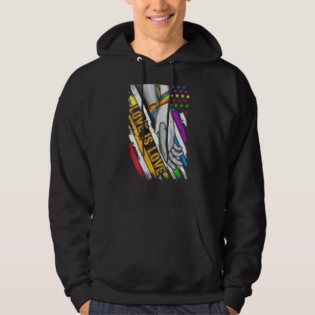 Lgbtq Pride Love Is Love Usa American Flag Pride M Hoodie (Front)