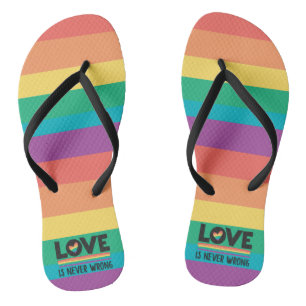 LGBTQ Pride Love is never wrong rainbow flag heart Thongs