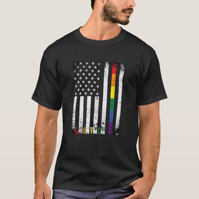 LGBTQ Pride Month US American Rainbow Flag Love T-Shirt (Front)