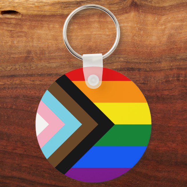 LGBTQ & Pride - Progress Rainbow Flag Keychain (Front)