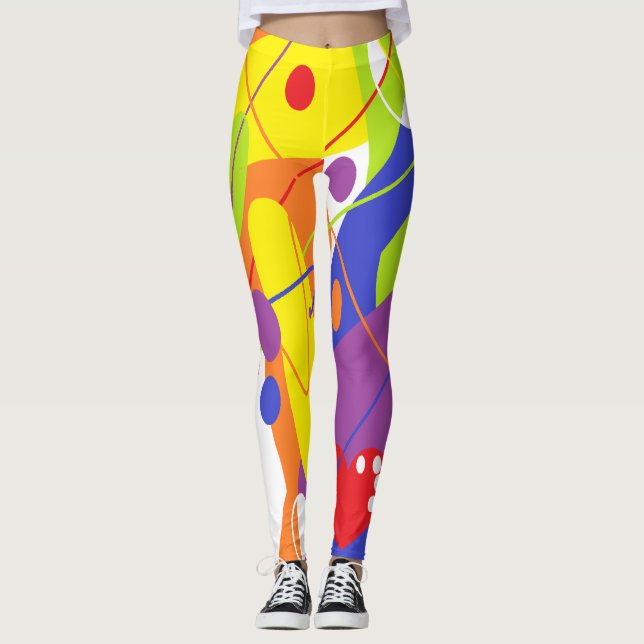 LGBTQ+ / PRIDE / Rainbow  Cheerful Abstract Design Leggings (Front)
