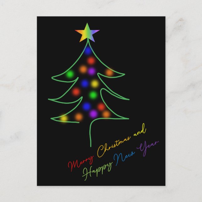 LGBTQ+ / Pride Rainbow Christmas Tree with Stars  Postcard (Front)