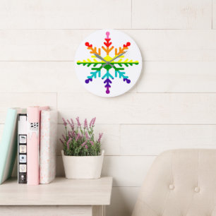 LGBTQ Pride Rainbow Colourful Christmas Snowflake Large Clock