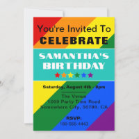 LGBTQ Pride Rainbow Colours Birthday Invitation