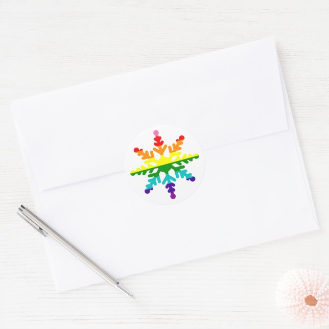 LGBTQ Pride Rainbow Colours Christmas Snowflake Classic Round Sticker (Envelope)