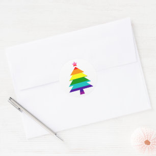 LGBTQ Pride Rainbow Colours Christmas Tree Classic Round Sticker