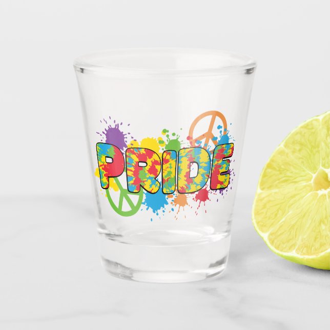LGBTQ - Pride - Rainbow Colours Paint Splashes Shot Glass (Front)