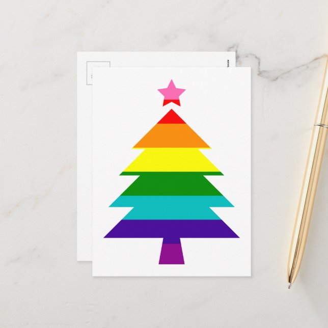 LGBTQ Pride Rainbow Flag Christmas Tree Holiday Postcard (Front/Back In Situ)
