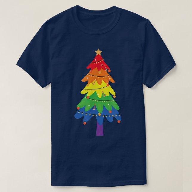 LGBTQ Pride Rainbow Flag Gay Christmas Tree Funny  T-Shirt (Design Front)
