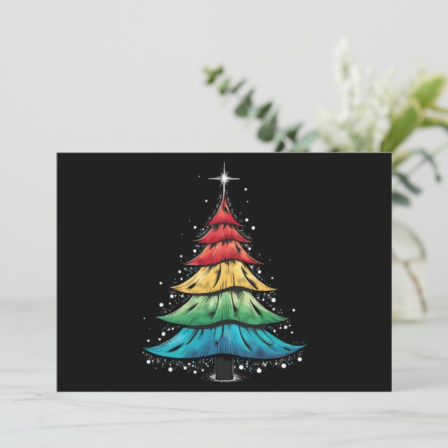 LGBTQ Pride Rainbow Flag Gay Christmas Tree Gifts Holiday Card (Standing Front)