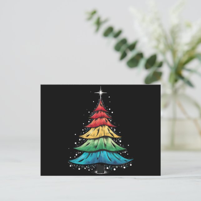 LGBTQ Pride Rainbow Flag Gay Christmas Tree Gifts Holiday Postcard (Standing Front)
