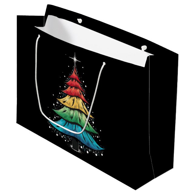 LGBTQ Pride Rainbow Flag Gay Christmas Tree Gifts Large Gift Bag (Front Angled)