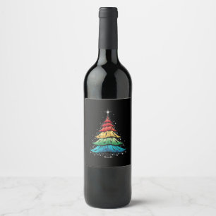 LGBTQ Pride Rainbow Flag Gay Christmas Tree Gifts Wine Label