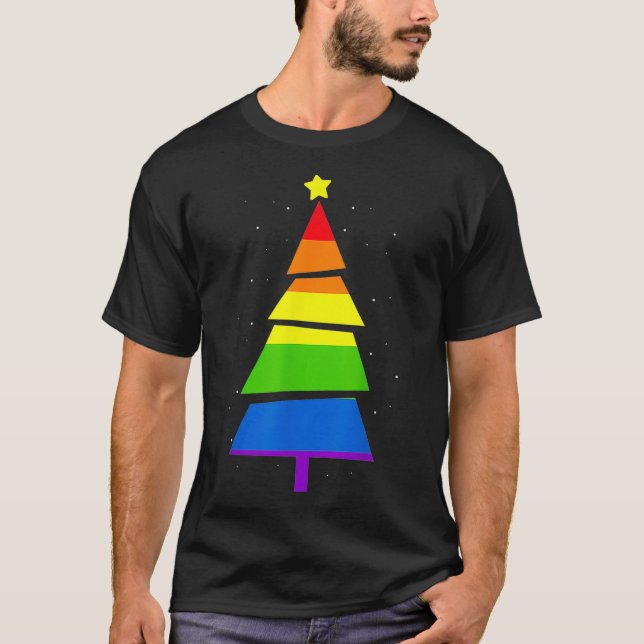 LGBTQ Pride Rainbow Flag Gay Christmas Tree XMas G T-Shirt (Front)