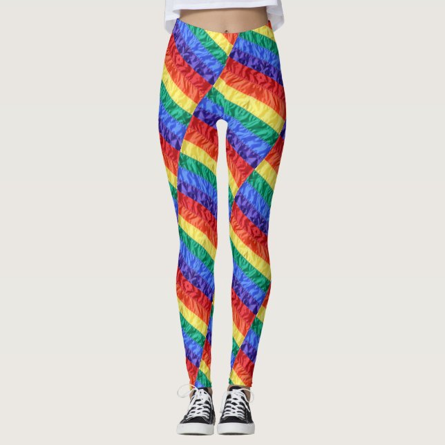 LGBTQ pride rainbow flag rainbow stripe pattern  Leggings (Front)