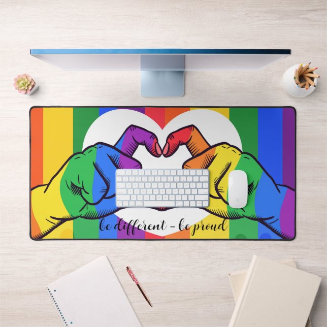 LGBTQ Pride Rainbow Heart Be Different Be Proud Desk Mat (Office 1)