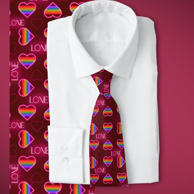 LGBTQ+ Pride Rainbow Hearts  Tie (Neon love hearts with rainbows )