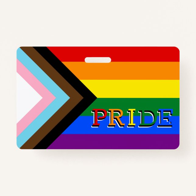 LGBTQ & Pride - Rainbow Progress Flag Badge ID Badge (Front)