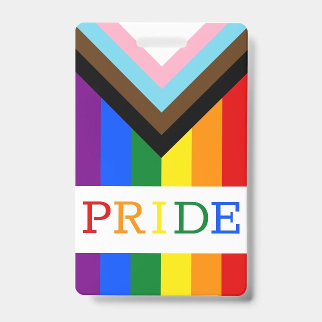 LGBTQ & Pride - Rainbow Progress Flag Badge ID Badge (Front)