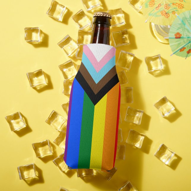 LGBTQ & Pride - Rainbow Progress Flag Bottle Cooler (In Situ Summer)