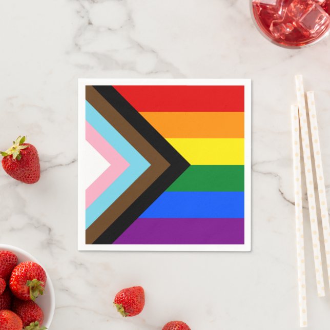 LGBTQ & Pride - Rainbow Progress Flag Napkin (Insitu)