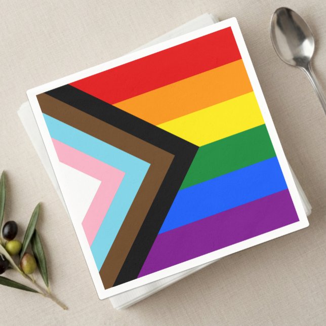 LGBTQ & Pride - Rainbow Progress Flag Napkin (Progress Rainbow Flag Napkins)