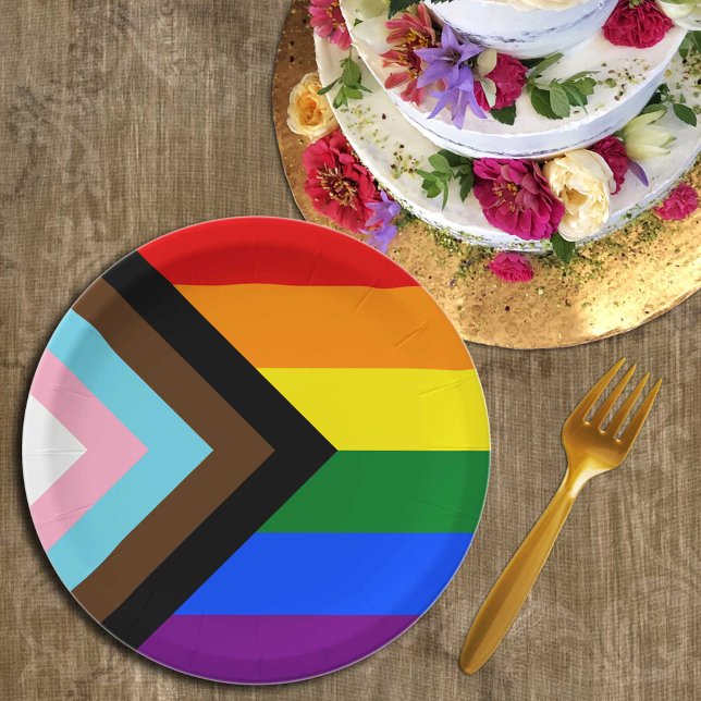 LGBTQ & Pride - Rainbow Progress Flag Paper Plate (Creator Uploaded)