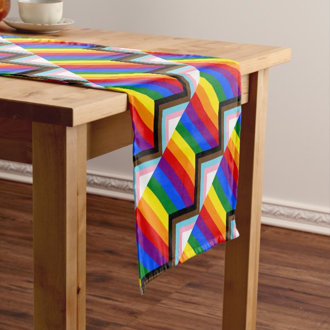 LGBTQ & Pride - Rainbow Progress Flag Short Table  Runner (In Situ)