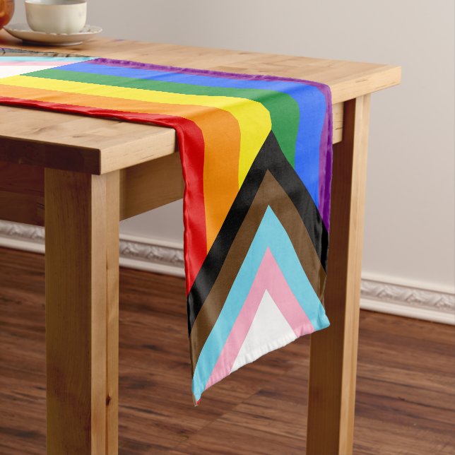 LGBTQ & Pride - Rainbow Progress Flag Short Table Runner (In Situ)