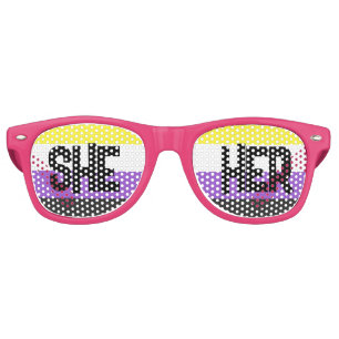 LGBTQ Pride Rainbow Pronouns She Her Retro Sunglasses
