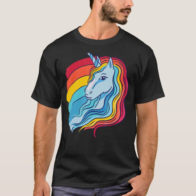 Lgbtq Pride Retro Rainbow Unicorn T-Shirt (Front)