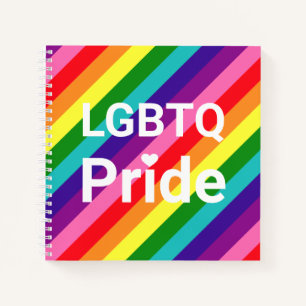 LGBTQ Pride White Heart Diagonal Stripes Notebook