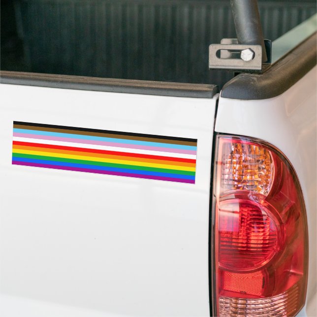 LGBTQ+ Progress Flag Stripes Bumper Sticker (On Truck)