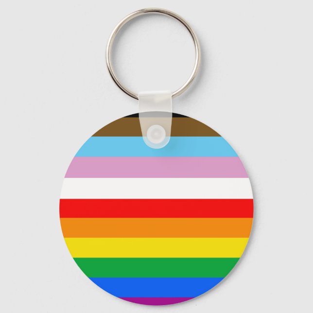 LGBTQ+ Progress Flag Stripes Key Ring (Front)