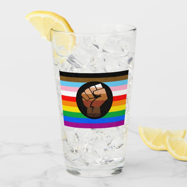 LGBTQ+ Progress POC Pride Flag Glass (Front Ice)